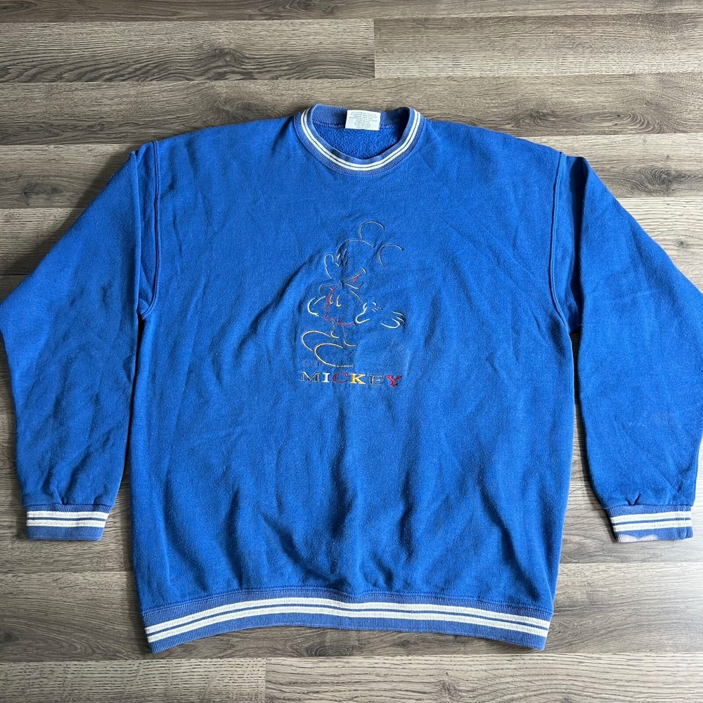 VTG Mickey Mouse Sweatshirt Mens XL‎ Embroidered Distressed 1980s Made in USA